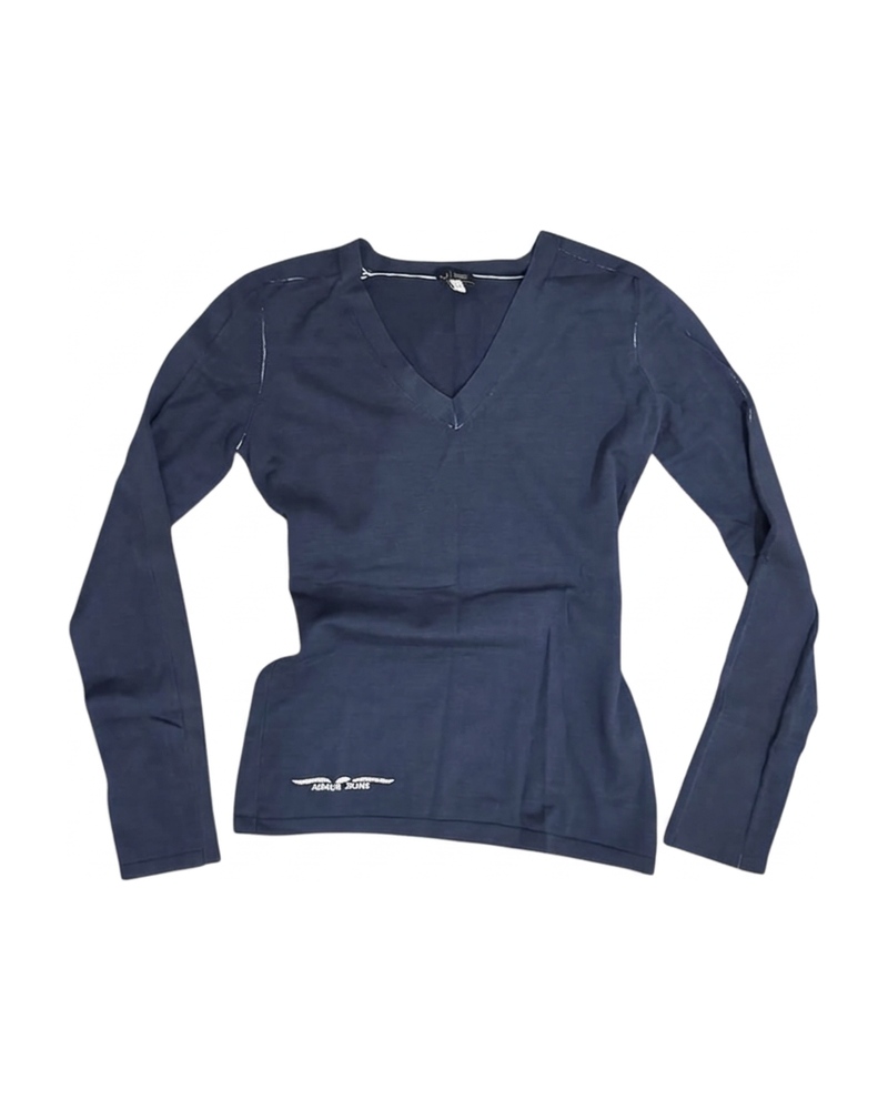 V Neck Long Sleeve Top, Navy
